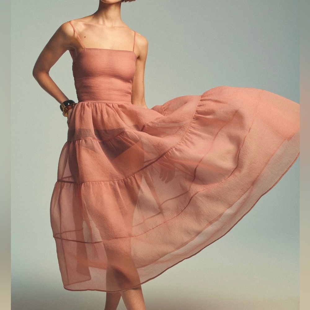 NWT Anthropologie oh seven days Lucille tiered sheer dress midi size xs organza